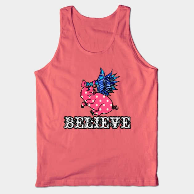 Believe Flying Polka Dot Pig Tank Top by artbyomega